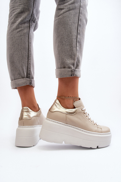 Zazoo 10165 Buty Sportowe Damskie Na Masywnej Platformie Beżowe