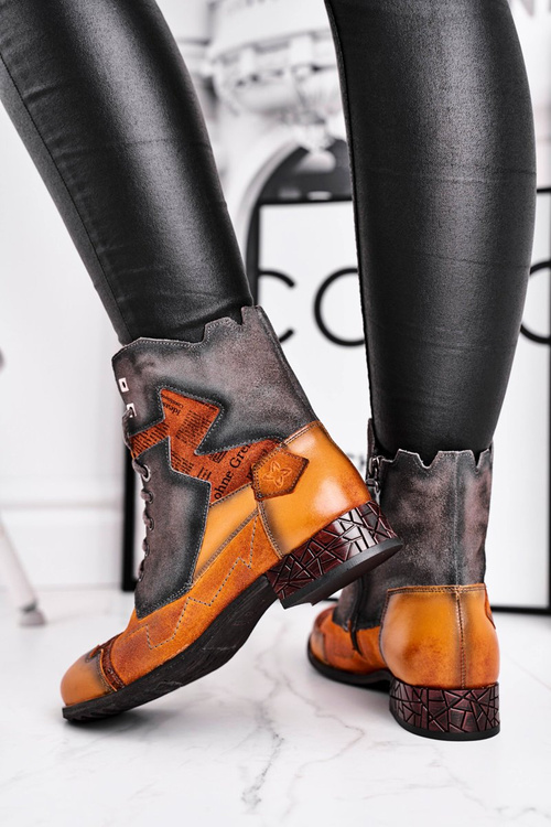 Botki Damskie Skórzane Trzewiki Ocieplane Maciejka Żółte 04625-07