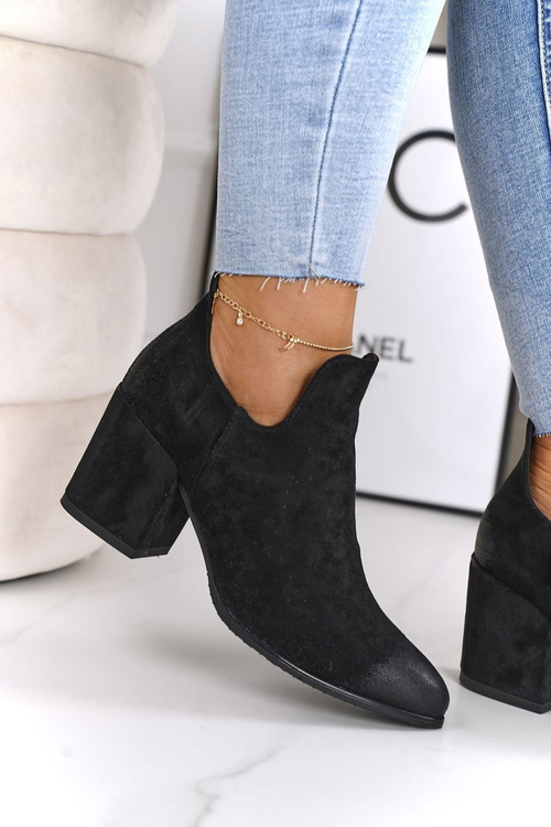 Botki Z Wycięciami Na Słupku Vinceza 21-10558 Czarne