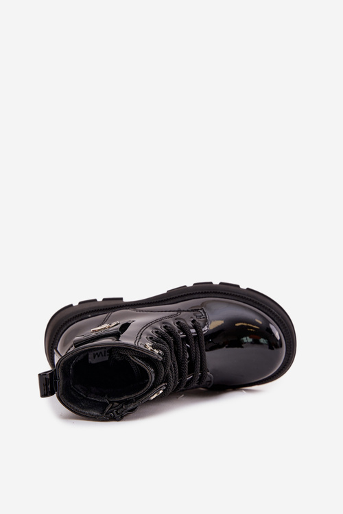 Ocieplane Botki Dziecięce Na Zamek Lakierowane Czarne Alverina