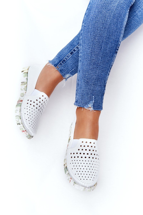 Ażurowe Skórzane Tenisówki Półbuty Slip-On Maciejka Białe 03512B-11