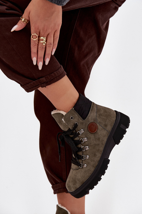 Ocieplane Trapery Damskie Na Platformie Ciemnozielone Zaraine