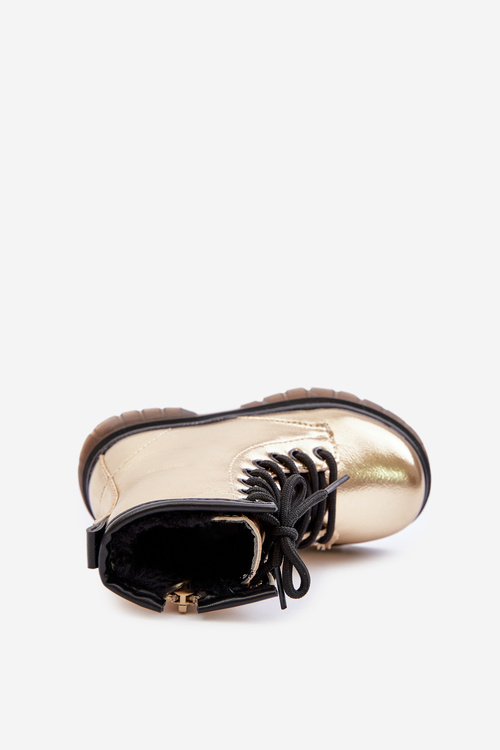 Ocieplane Botki Dziewczęce Lakierowane Na Zamek Złote Novita
