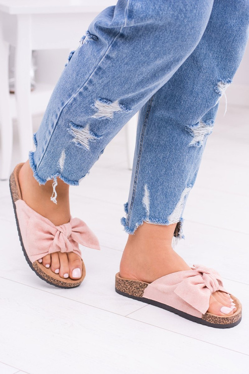 Damskie Różowe Klapki Na Korku Kokardki Dominica