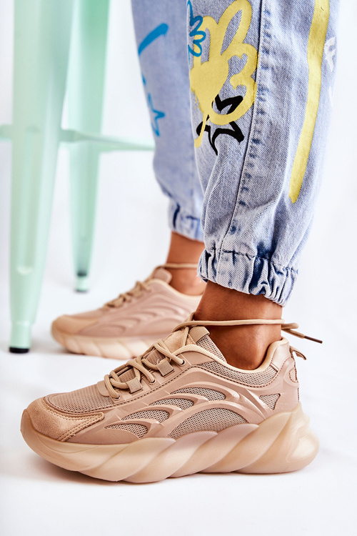 Modne Damskie Buty Sportowe Sneakersy Beżowe Sollero