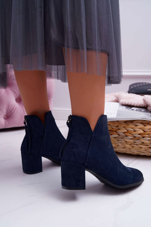 Botki Damskie Na Słupku Zamszowe Granatowe Mimosa