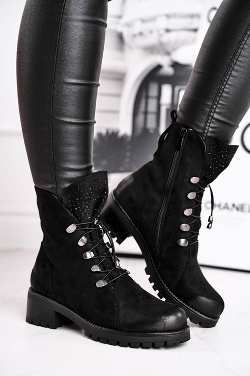 Botki Damskie Workery Ciepłe Czarne Bipper