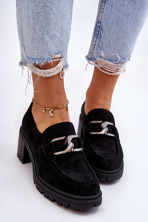 Zamszowe Półbuty Na Masywnym Obcasie Czarne Finley