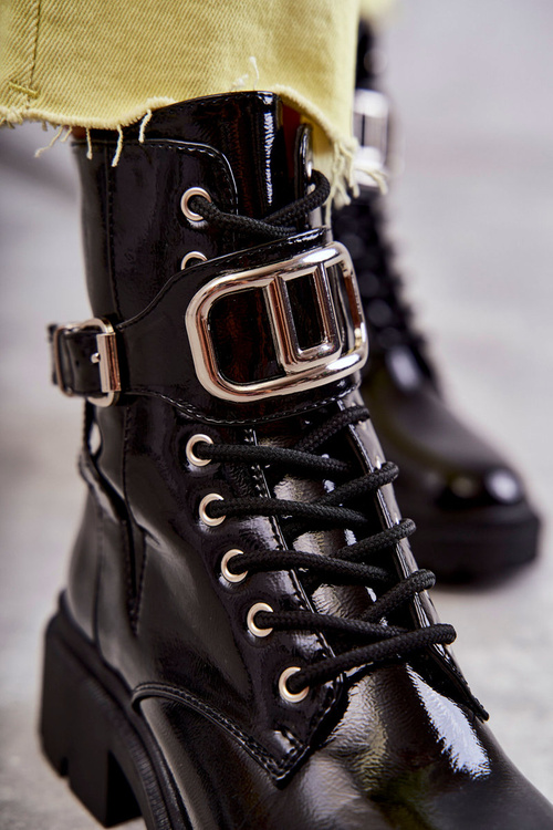 Lakierowane Ocieplane Damskie Botki Czarne Costello