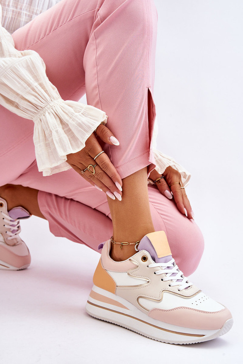 Modne Skórzane Buty Sportowe Biało-Beżowe Roen