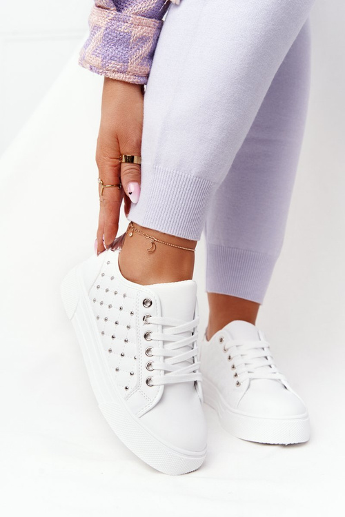 Damskie Tenisówki Z Pikowaniem Biało-Srebrne Fondness