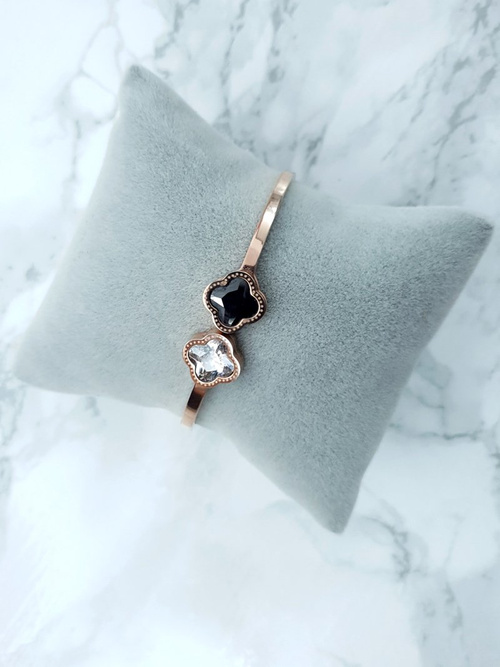 Damska Bransoleta Stalowa Z Dwoma Cyrkoniami Różowe Złoto Beluci