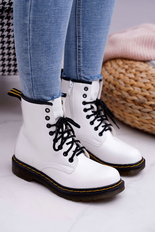 Damskie Botki Trapery Glany Białe Gangsta