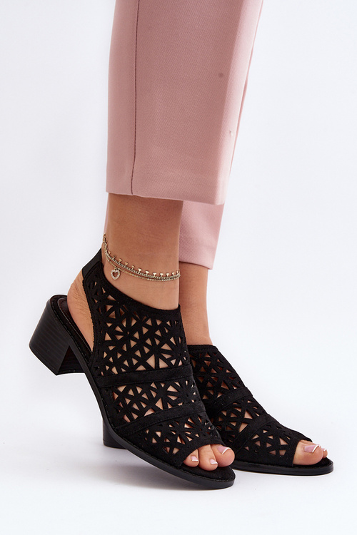 Ażurowe Sandały Na Obcasie Czarne Serapina