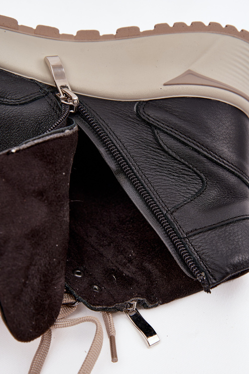 Botki Sportowe Damskie Na Platformie Z Naturalnej Skóry Zazoo Z1239 Czarne