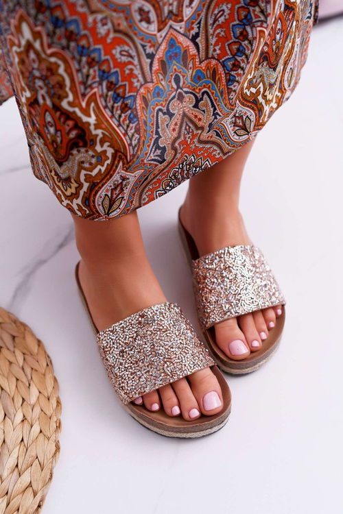 Klapki Damskie Eleganckie Gruba Podeszwa Złote Jersey