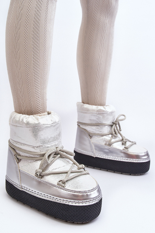 Damskie Śniegowce Z Wiązaniem Srebrne Toolsa