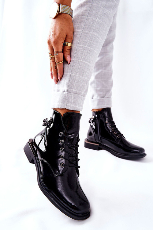 Botki Ocieplane Lakierowane Na Suwak Sergio Leone Czarne BT405