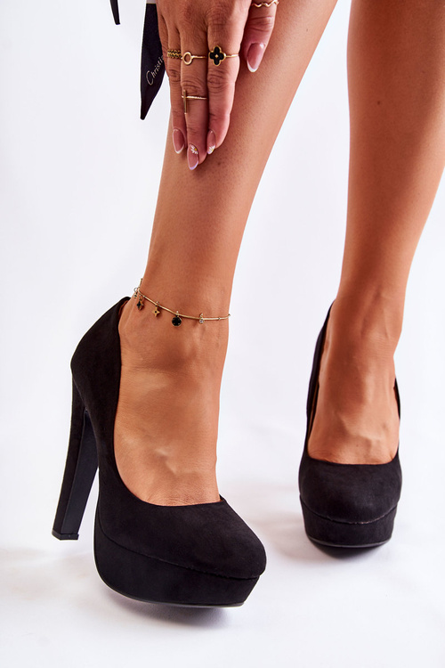 Zamszowe Czółenka Na Wysokim Obcasie Czarne Santene