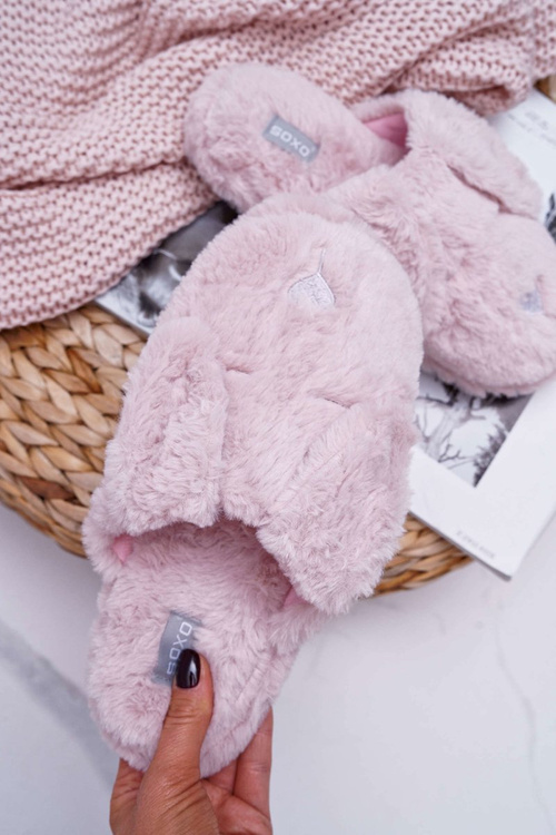 Kapcie Damskie SOXO Puchate Pieski z Uszami Różowe