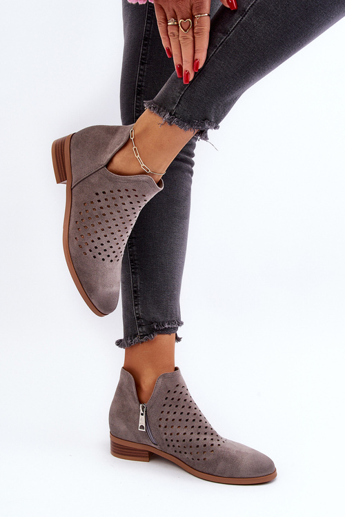 Niskie Botki Damskie Na Płaskim Obcasie Szare Janetris