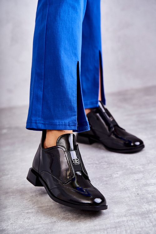 Lakierowane Niskie Botki Na Suwak Czarne Bettina