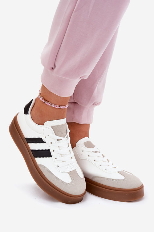 Sneakersy Damskie Na Platformie Z Eko Skóry Białe Elaraven