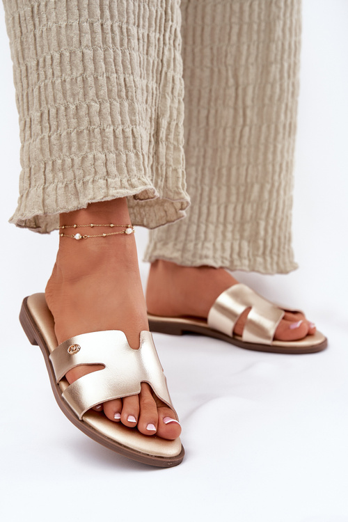 Klapki Damskie Płaskie Z Eko Skóry Złote Firvania