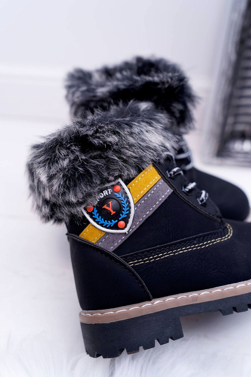 Dziecięce Chłopięce Botki Ocieplane Futerkiem Trapery Czarne Cobi