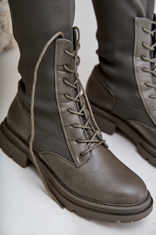 Wsuwane Kozaki Ze Skarpetkową Cholewką Ciemnozielone Iranel