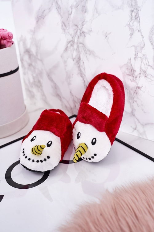 Świąteczne Dziecięce Papcie Z Bałwanem Czerwone Xmas