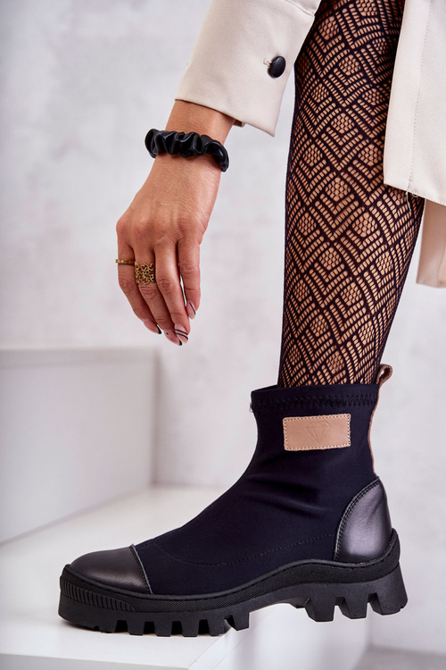 Damskie Materiałowe Botki Nicole 2703 Czarne