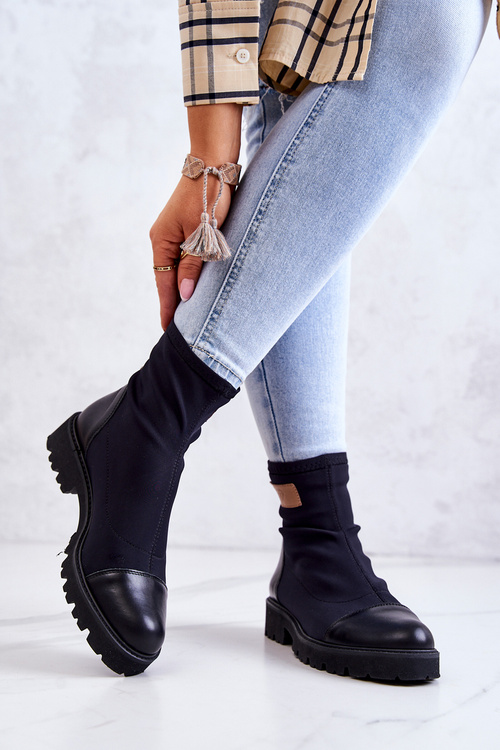 Materiałowe Botki Wsuwane Nicole Czarne 2705