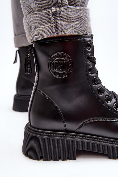 Botki Skórzane Sznurowane Czarne Big Star MM274375