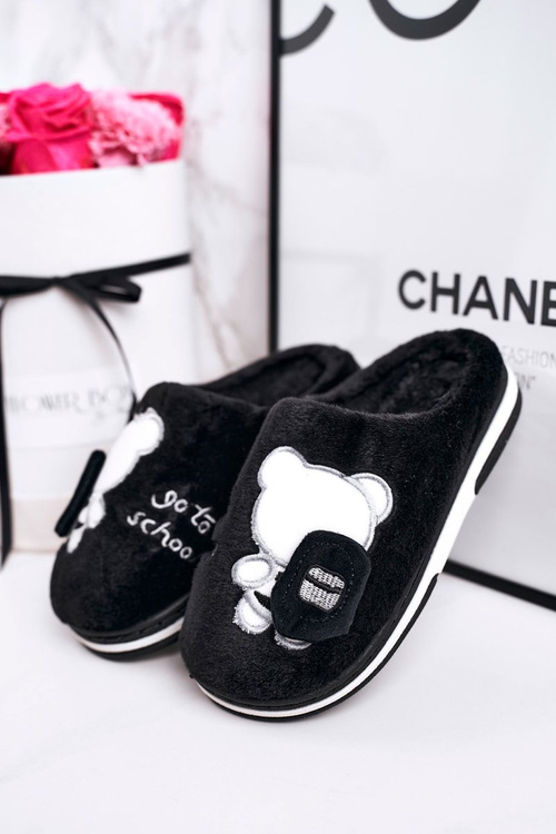 Dziecięce Klapki Papcie Z Misiem Czarne Go To School