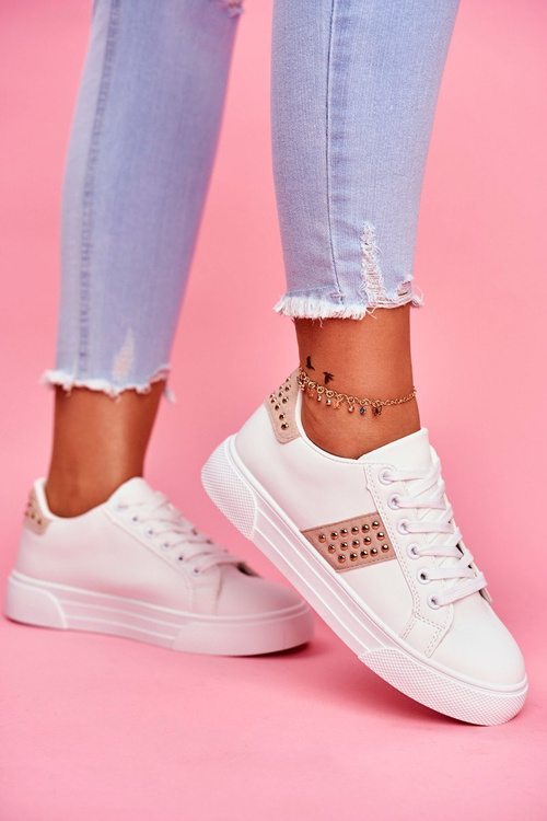 Sportowe Damskie Biało Beżowe Buty Bands