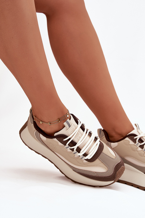 Sneakersy Damskie Na Platformie Big Star SS274002 HI-POLY SYSTEM Beżowe