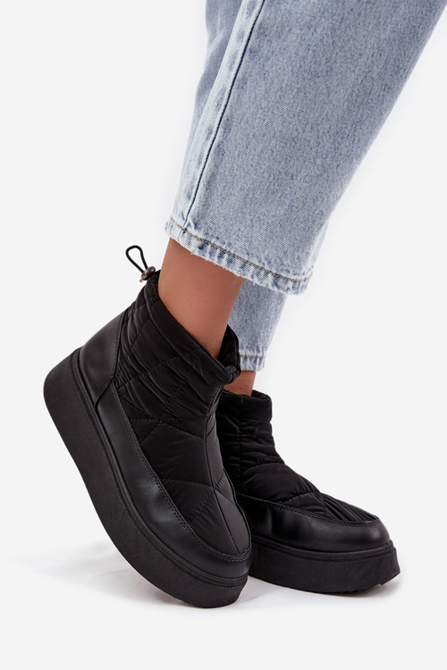 Śniegowce Damskie Na Platformie Ocieplane Futerkiem Czarne Tahlira