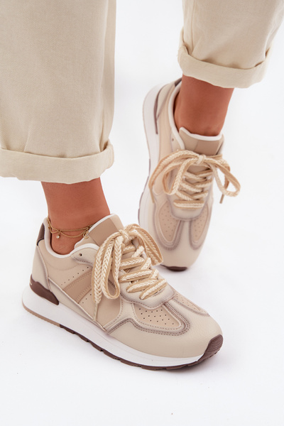 Sneakersy Damskie Z Eko Skóry Beżowe Kelira