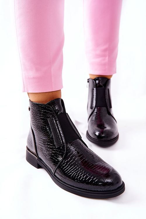 Lakierowane Botki Na Obcasie Sergio Leone BT400 Czarne