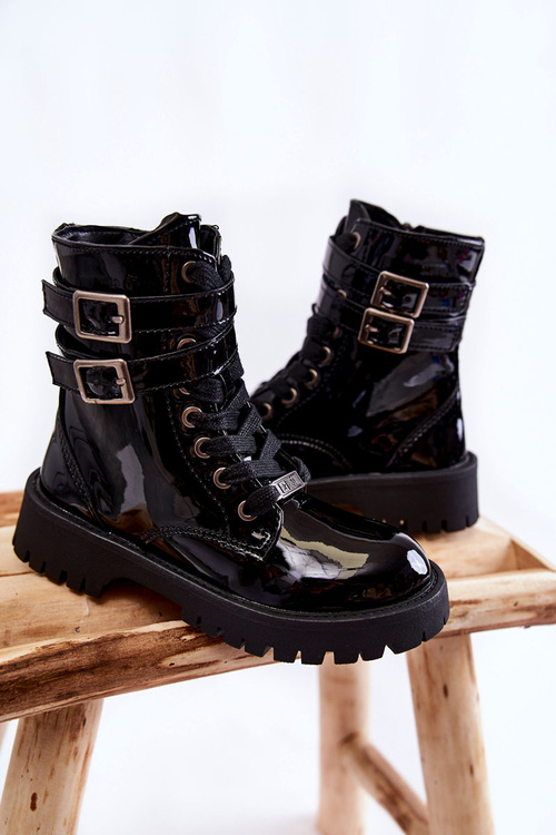 Dziecięce Lakierowane Botki Big Star KK374131 Czarne