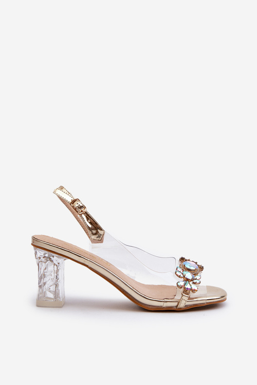 Eleganckie Sandały Na Słupku Z Ozdobami Złote D&A MR38-444