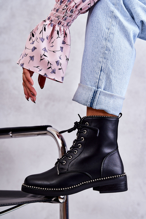 Damskie Botki Z Ćwiekami Czarne Rostill