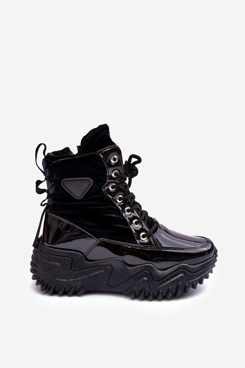 Ocieplane Botki Na Masywnej Platformie Czarne Lanleh