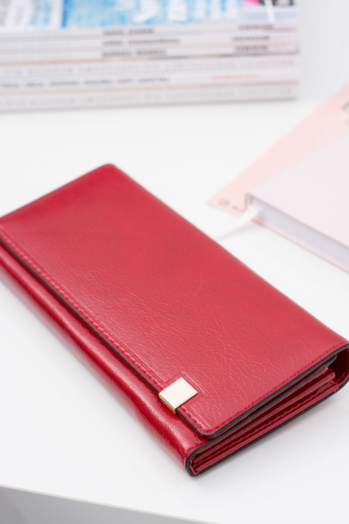 Duży Damski Czerwony Modny Portfel Złoty Zamek