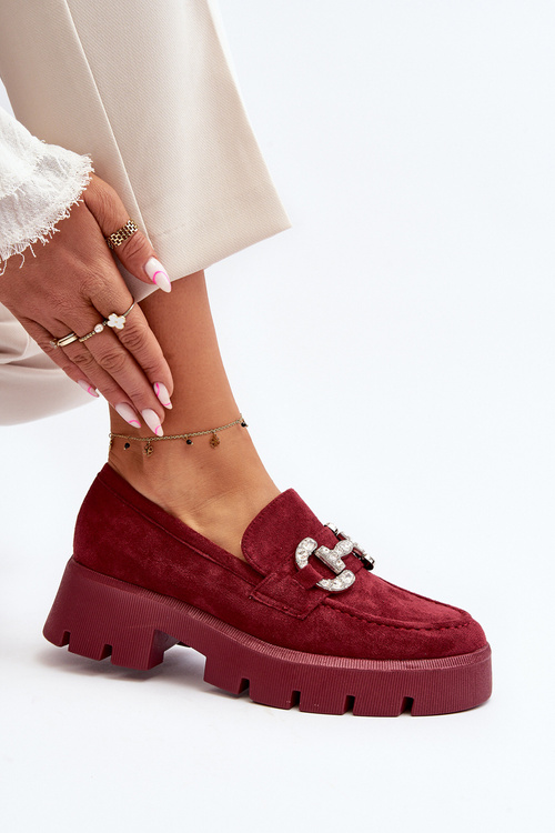 Damskie Mokasyny Z Ozdobą Bordowe Ellise