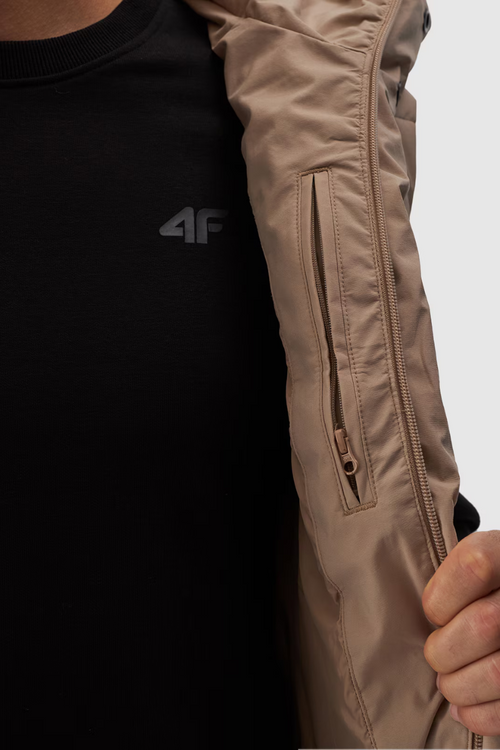 Bezrękawnik Puchowy Męski Z Kapturem 4FWAW24TVJAM144-83S Beżowy