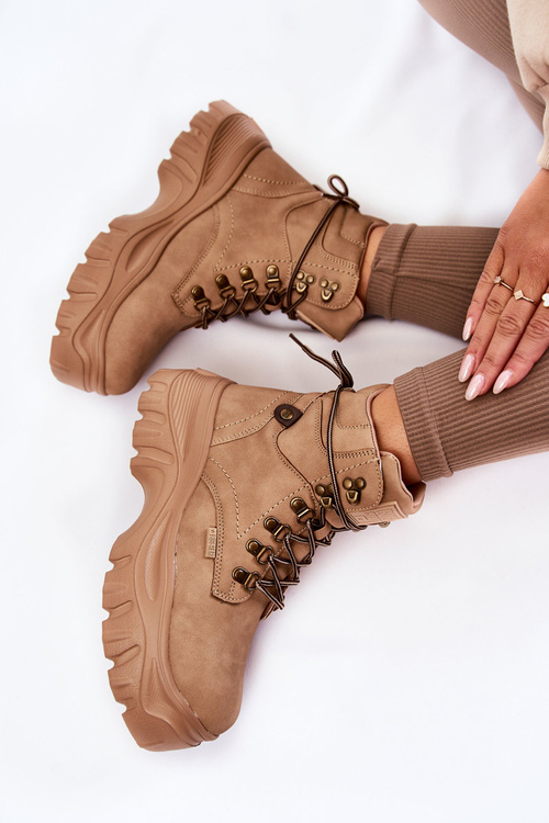 Damskie Botki Trapery Memory Foam Big Star KK274366 Beżowe