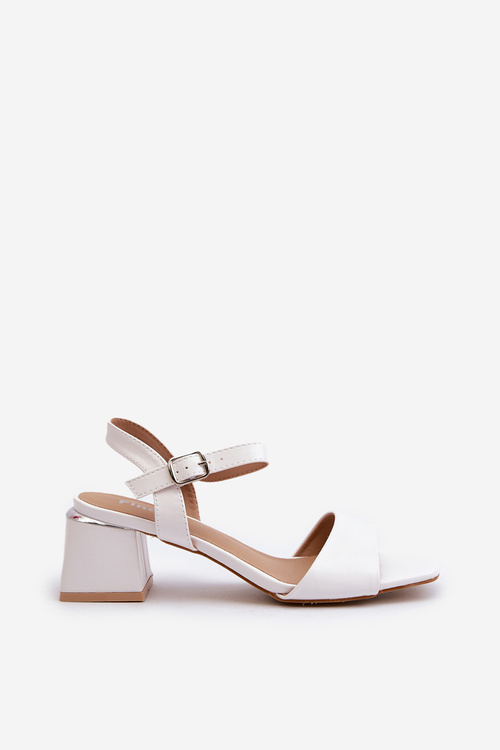 Sandały Damskie Na Klocku Z Eko Skóry Białe Leisha