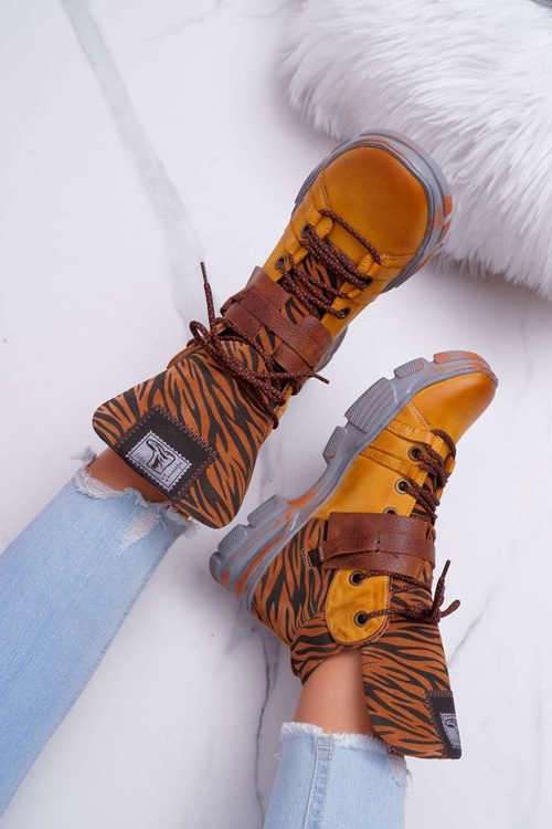 Botki Damskie Skórzane Trzewiki Maciejka Żółte 04218